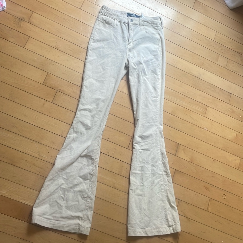 cream colored flare corduroy jeans